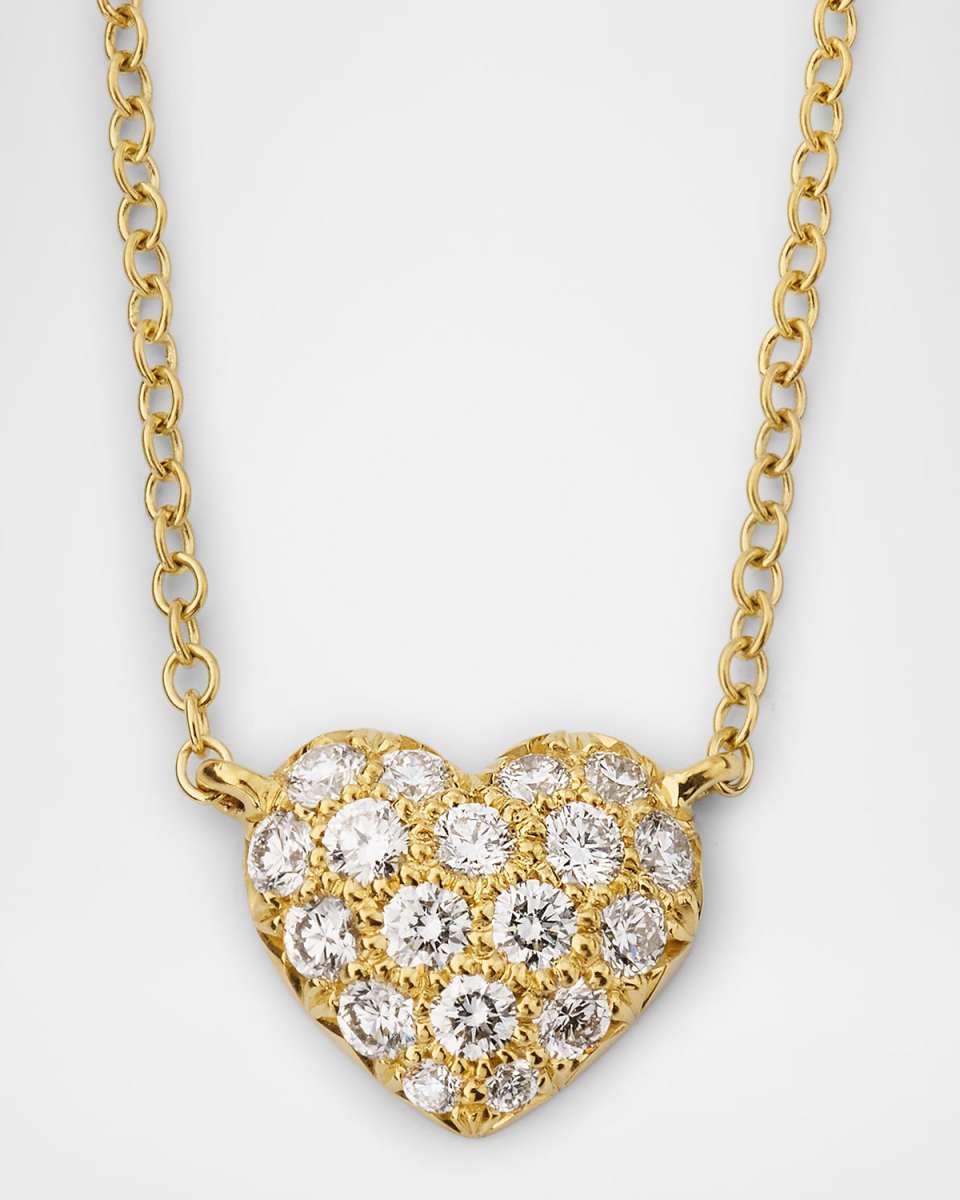 18K Yellow Gold Mini Heart Diamond Pendant Necklace